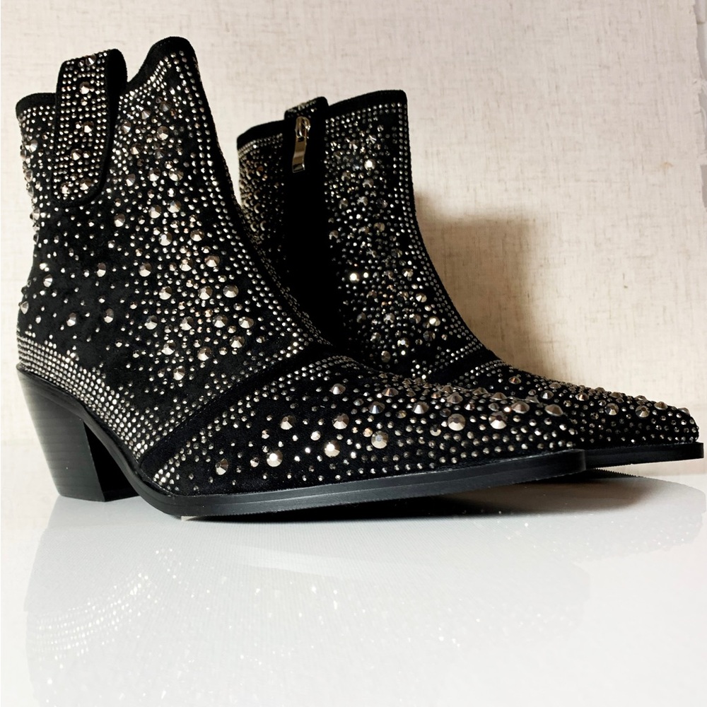 Rhinestone black suede booties | Size 9 | NWT